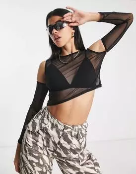 Черный укороченный сетчатый топ с открытыми плечами ASOS DESIGN