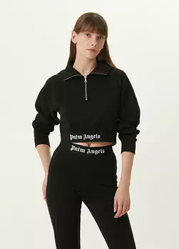 Черный укороченный свитшот с капюшоном и логотипом Palm Angels