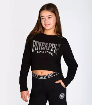 Черный укороченный свитшот с логотипом из фольги для девочек Pineapple Pineapple, черный