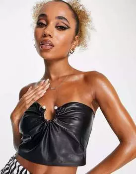 Черный укороченный топ-бандо из полиуретана с потертостями Rae Threadbare