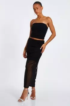 Черный укороченный топ-бандо QUIZ Clothing