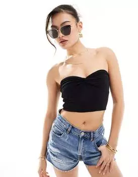 Черный укороченный топ-бандо с закрученной грудью ASOS DESIGN