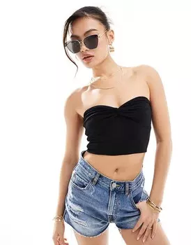 Черный укороченный топ-бандо с закрученной грудью ASOS DESIGN