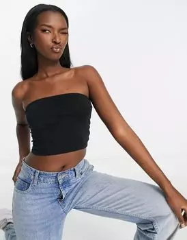 Черный укороченный топ без бретелек ASOS Ultimate