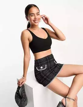 Черный укороченный топ-бюстье в бенгалинском стиле Miss Selfridge