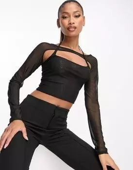 Черный укороченный топ из двухслойной сетки ASOS