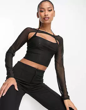 Черный укороченный топ из двухслойной сетки ASOS DESIGN