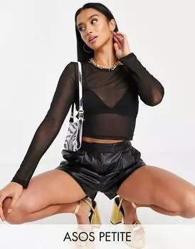 Черный укороченный топ из сетки с длинными рукавами ASOS DESIGN Petite