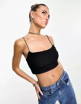 Черный укороченный топ на бретелях со сборками Saint Genies
