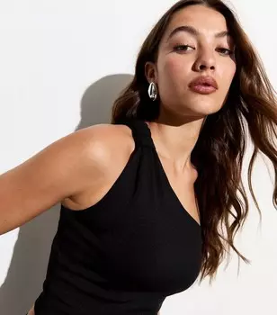 Черный укороченный топ на одно плечо New Look, черный