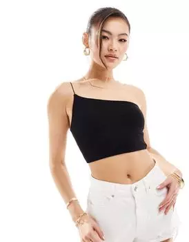 Черный укороченный топ с асимметричным воротником и узким ремешком ASOS DESIGN