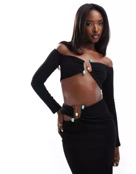 Черный укороченный топ с бардо в сочетании с отделкой ASOS DESIGN