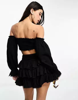 Черный укороченный топ с блузкой и рукавами ASOS DESIGN