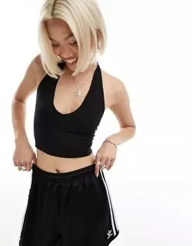 Черный укороченный топ с бретельками ASOS