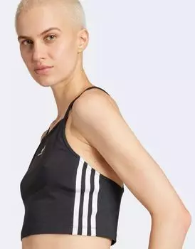 Черный укороченный топ с длинными рукавами и тремя полосками adidas Adicolor adidas Originals