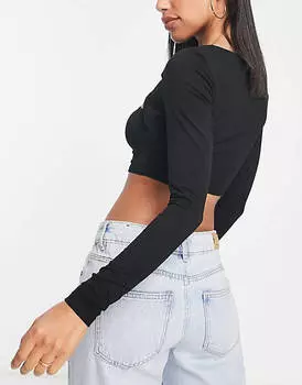 Черный укороченный топ с длинными рукавами и закрученными деталями ASOS DESIGN