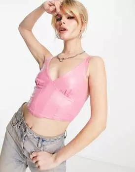 Черный укороченный топ с корсетом из искусственной кожи Bershka