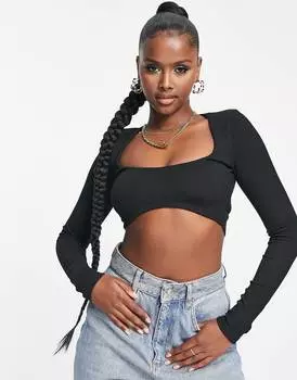 Черный укороченный топ с круглым вырезом и вырезом под грудью ASOS DESIGN - BLACK