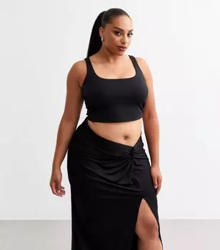 Черный укороченный топ с квадратным вырезом Curves New Look, черный