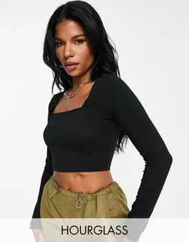 Черный укороченный топ с квадратным вырезом и швом ASOS DESIGN Fuller Bust