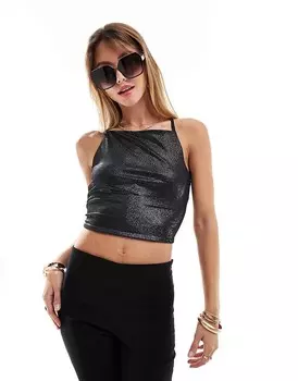 Черный укороченный топ с квадратным вырезом и завязками на спине Pimkie