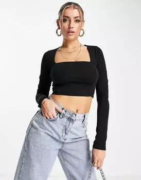 Черный укороченный топ с квадратным вырезом и отстрочкой ASOS DESIGN