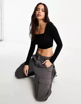 Черный укороченный топ с квадратным вырезом и швом ASOS DESIGN