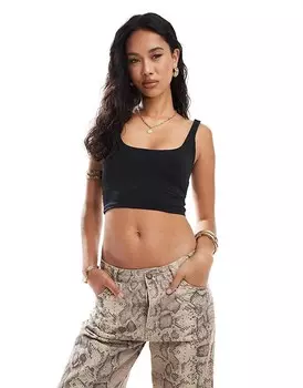 Черный укороченный топ с квадратным вырезом New Look