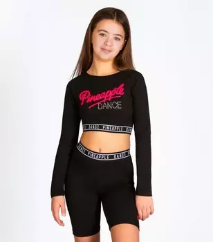 Черный укороченный топ с логотипом и длинными рукавами для танцев Pineappe Girls Dance Pineapple, черный