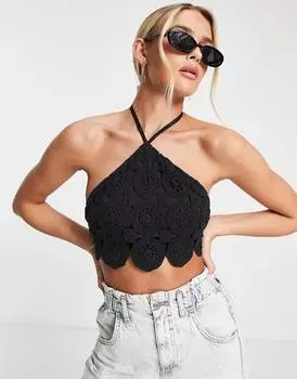 Черный укороченный топ с лямкой на шее ASOS DESIGN