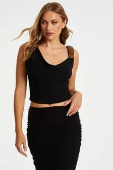 Черный укороченный топ с пряжкой QUIZ Clothing