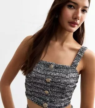 Черный укороченный топ с пуговицами-букле New Look, черный