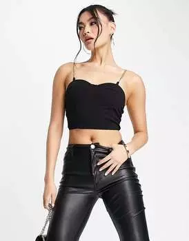 Черный укороченный топ с ремешками Parisian Diamonde