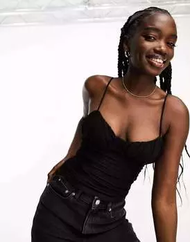 Черный укороченный топ с сетчатым корсетом Miss Selfridge