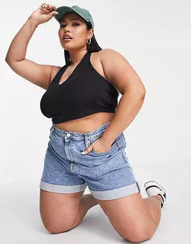 Черный укороченный топ с воротником-бретелькой ASOS DESIGN Curve