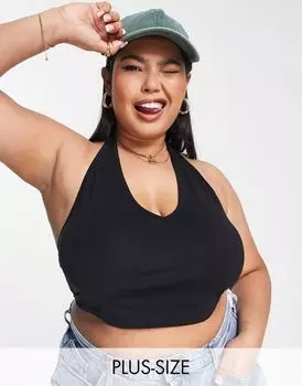 Черный укороченный топ с воротником-бретелькой ASOS DESIGN Curve