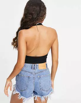 Черный укороченный топ с воротником-бретелькой ASOS DESIGN Petite