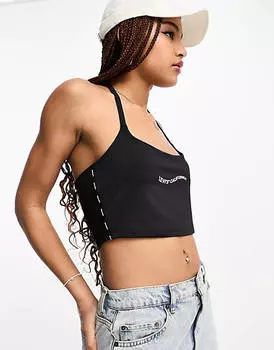 Черный укороченный топ с воротником-халтер и логотипом Levi's в стиле 90-х