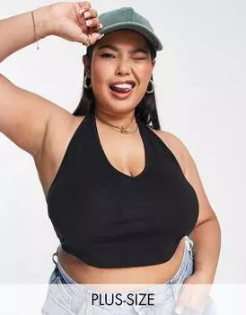 Черный укороченный топ с вырезом халтер ASOS DESIGN Curve