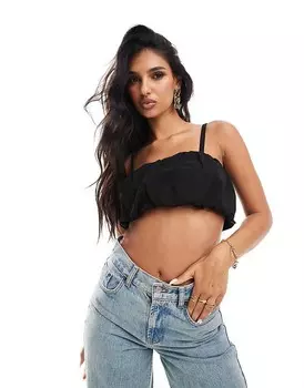 Черный укороченный топ со сборками ASOS DESIGN