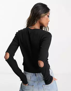 Черный укороченный топ в рубчик с длинными рукавами Threadbare Anikita