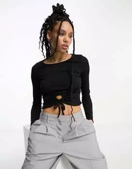 Черный укороченный топ в рубчик с каплевидной вырезкой Urban Threads