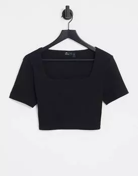 Черный укороченный топ в рубчик с квадратным вырезом ASOS DESIGN