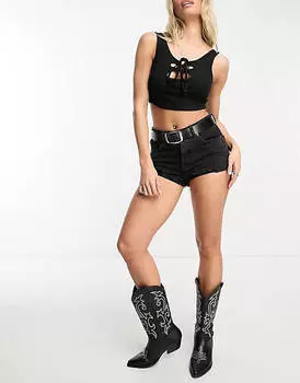 Черный укороченный топ в рубчик со шнуровкой спереди ASOS DESIGN Hourglass