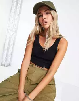 Черный укороченный топ в рубчик Weekday