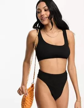Черный укороченный узкий топ бикини Bigger Bust Amy ASOS с жатым овальным вырезом