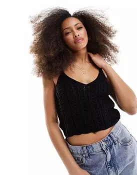 Черный укороченный вязаный топ крючком ASOS