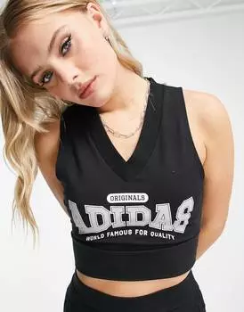 Черный укороченный жилет с большим логотипом adidas Originals 'Preppy Varsity'