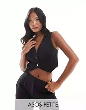 Черный укороченный жилет строгого кроя ASOS DESIGN Petite