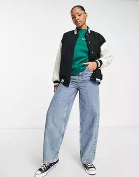 Черный университетский бомбер оверсайз Pull&Bear